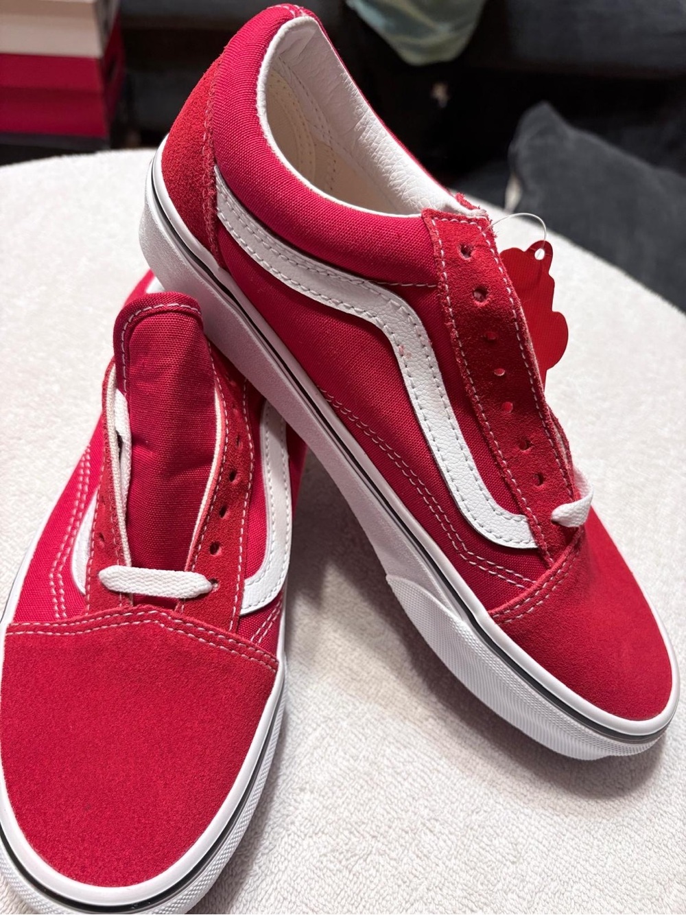 Vans Kids Low-Top Red Canvas Sneakers with White Side Stripe